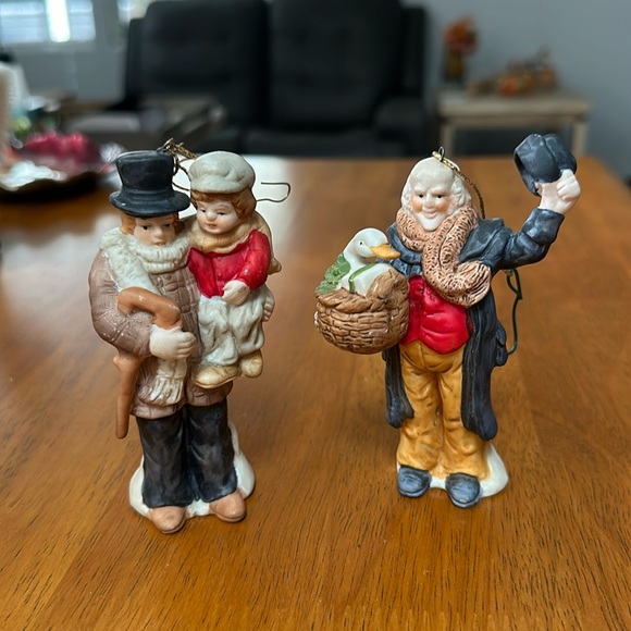 MANN Other - Scrooge ornaments. Porcelain. Tiny Tim held by his father. Scrooge w/ duck.